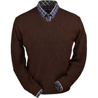 Baby Alpaca 'Links Stitch' V-Neck Sweater in Bark Heather by Peru Unlimited