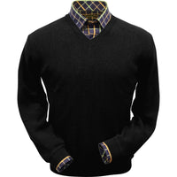 Baby Alpaca 'Links Stitch' V-Neck Sweater in Black by Peru Unlimited