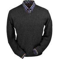 Baby Alpaca 'Links Stitch' V-Neck Sweater in Charcoal Heather by Peru Unlimited