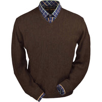 Baby Alpaca 'Links Stitch' V-Neck Sweater in Chocolate Heather by Peru Unlimited