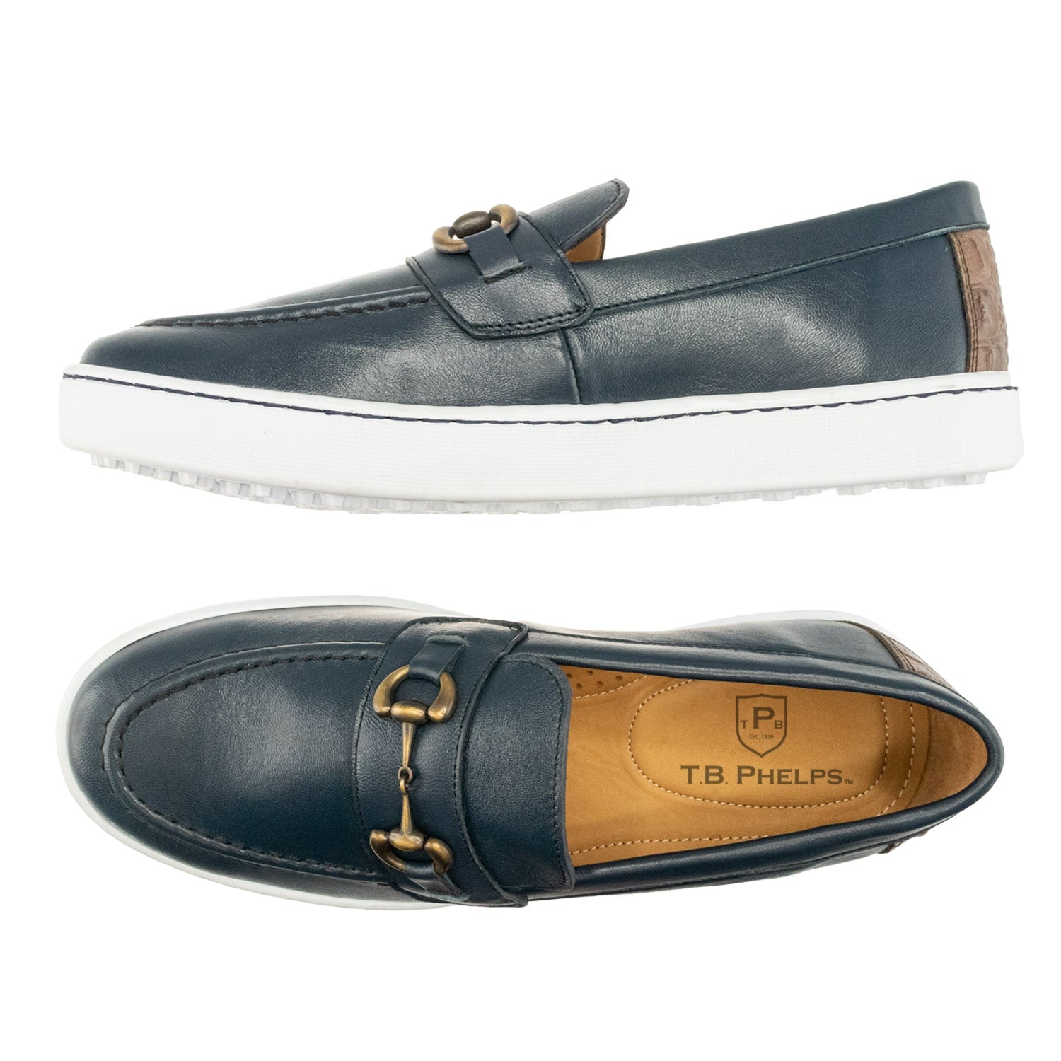 Clubhouse Bit Leather Golf Slip-On Sneaker in Navy by T.B. Phelps