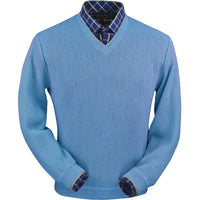 Baby Alpaca 'Links Stitch' V-Neck Sweater in Coastal Heather by Peru Unlimited