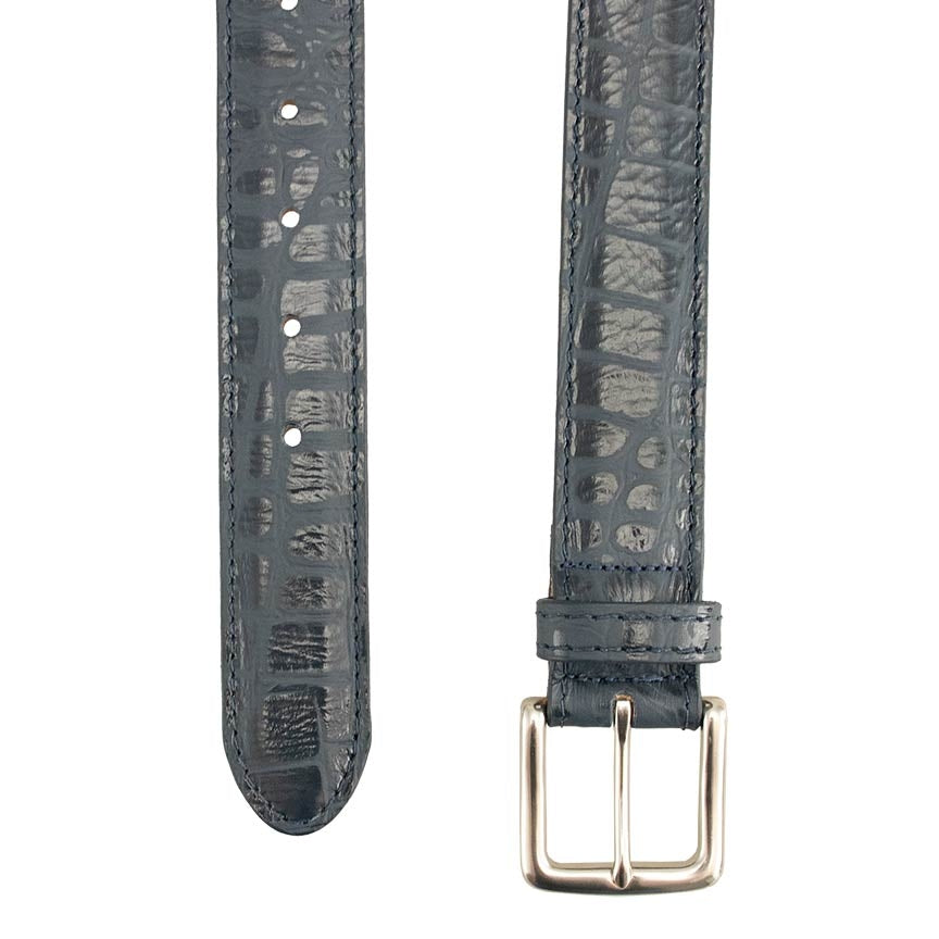 Colombia Croco Embossed Leather Belt in Navy by T.B. Phelps