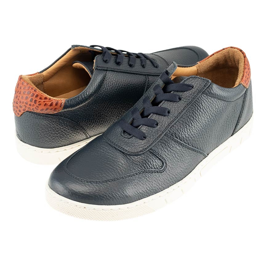 Daytona Tumbled Calfskin Leather Sneaker in Navy by T.B. Phelps