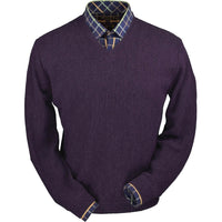 Baby Alpaca 'Links Stitch' V-Neck Sweater in Eggplant Heather (Size Medium) by Peru Unlimited