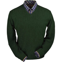 Baby Alpaca 'Links Stitch' V-Neck Sweater in Hunter Green Heather by Peru Unlimited