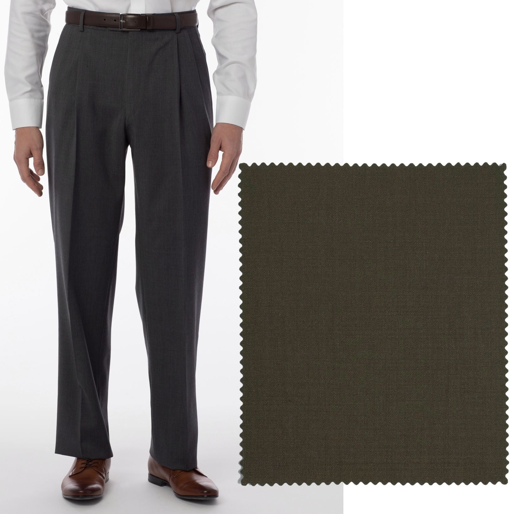 Super 120s Wool Gabardine Comfort-EZE Trouser in Loden (Manchester Pleated Model) by Ballin