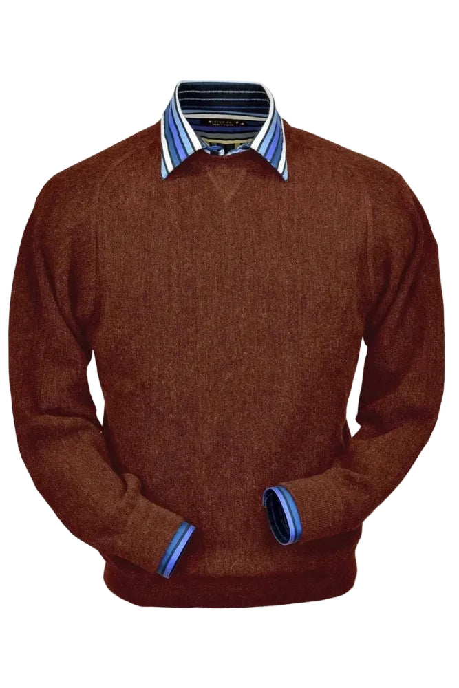 Baby Alpaca 'Links Stitch' Sweatshirt-Style Crew Neck Sweater in Rust Heather by Peru Unlimited