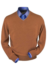 Royal Alpaca V-Neck Sweater in Brick Heather by Peru Unlimited