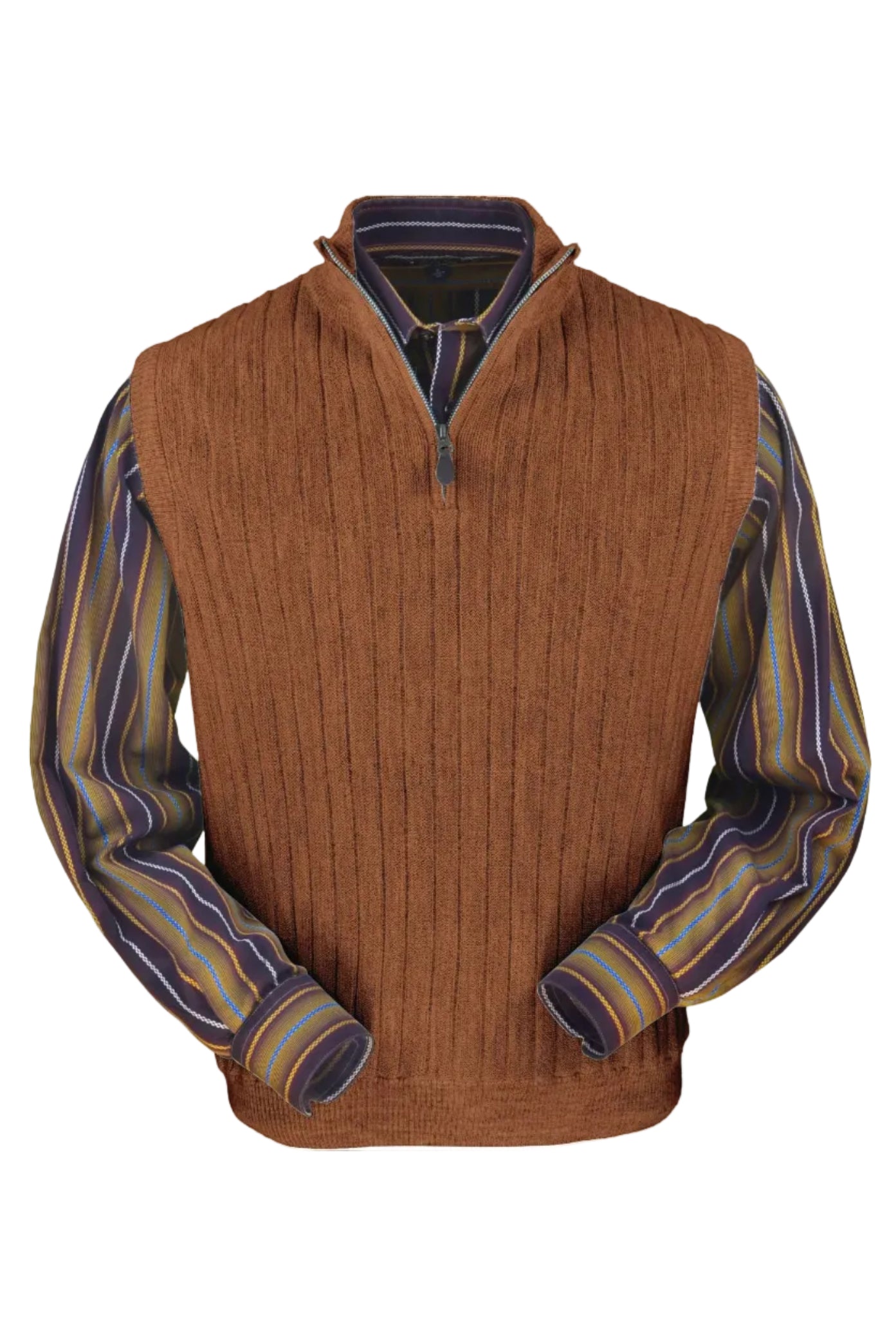 Baby Alpaca 'Links Stitch' Ribbed Zip-Neck Sweater Vest in Rust Heather by Peru Unlimited