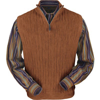 Baby Alpaca 'Links Stitch' Ribbed Zip-Neck Sweater Vest in Rust Heather by Peru Unlimited