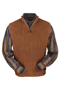 Baby Alpaca 'Links Stitch' Ribbed Zip-Neck Sweater Vest in Rust Heather by Peru Unlimited