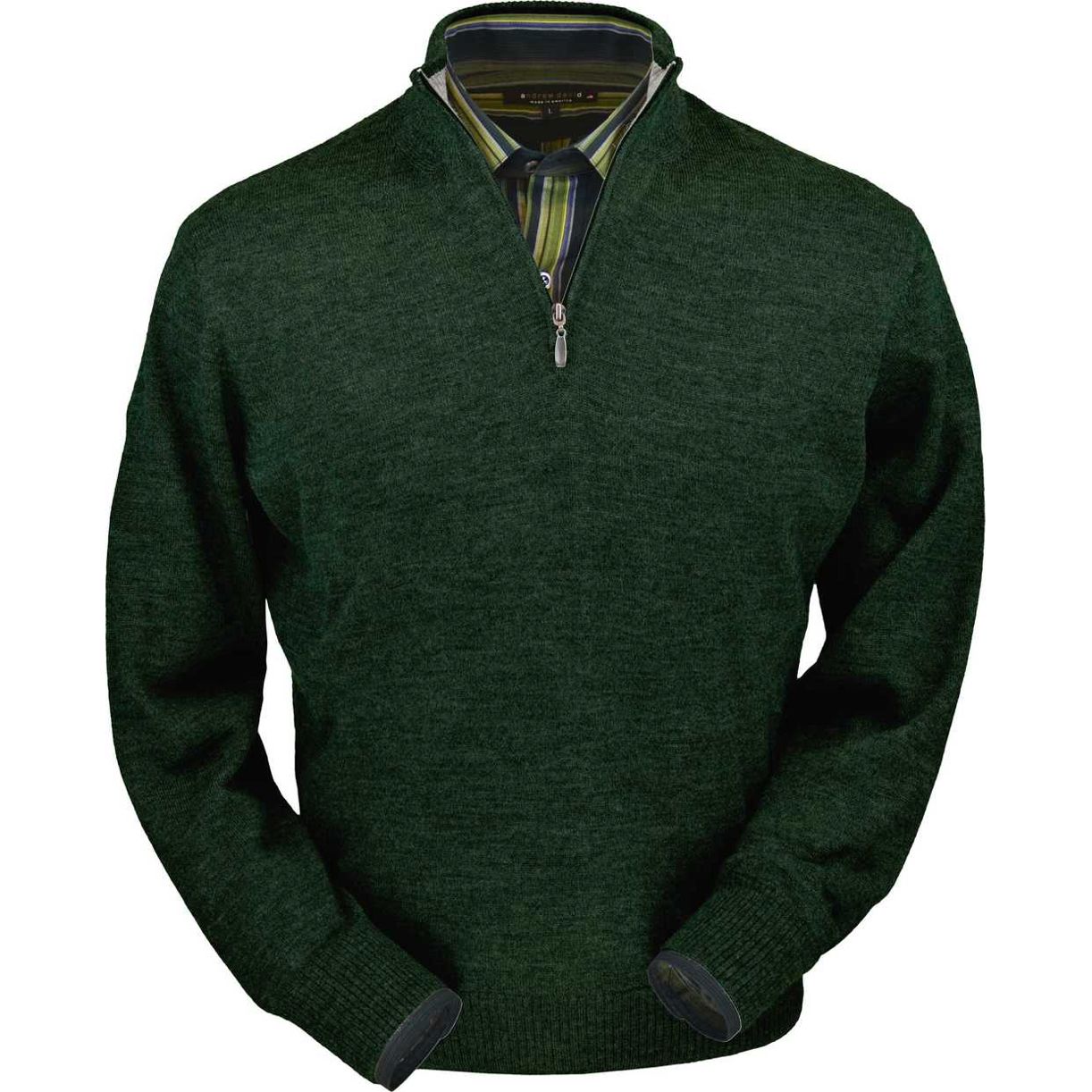 Royal Alpaca Half-Zip Mock Neck Sweater in Hunter Green Heather by Peru Unlimited