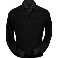 Baby Alpaca 'Links Stitch' Polo Style Sweater in Black by Peru Unlimited