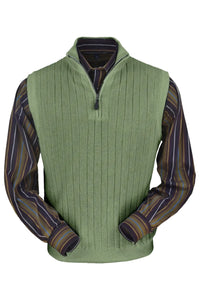 Baby Alpaca 'Links Stitch' Ribbed Zip-Neck Sweater Vest in Light Sage by Peru Unlimited