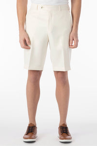 Micro Nano Travel Twill Performance Gabardine Plain Front Shorts in Oyster by Ballin