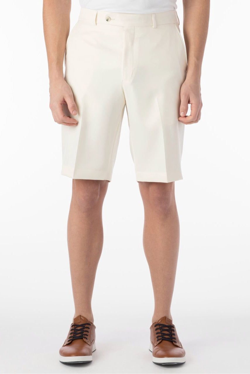 Micro Nano Travel Twill Performance Gabardine Plain Front Shorts in Oyster by Ballin