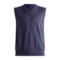 Cotton and Silk Blend V-Neck Sweater Vest in Steel Blue by Viyella