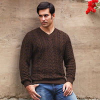 Baby Alpaca Cable Knit V-Neck Sweater (Choice of Colors) by Peru Unlimited