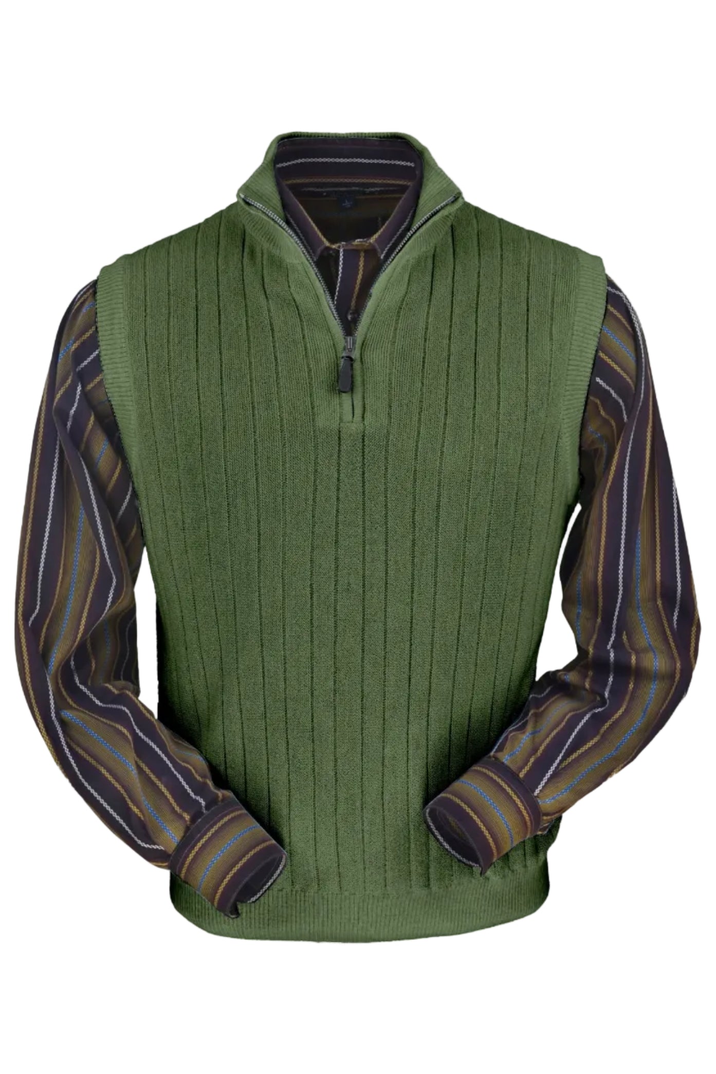 Baby Alpaca 'Links Stitch' Ribbed Zip-Neck Sweater Vest in Sage by Peru Unlimited