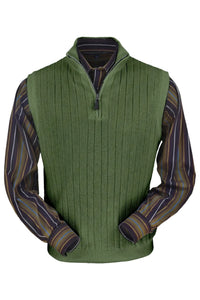 Baby Alpaca 'Links Stitch' Ribbed Zip-Neck Sweater Vest in Sage by Peru Unlimited