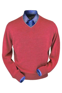 Royal Alpaca V-Neck Sweater in Red Coral Heather by Peru Unlimited