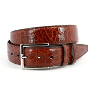 American Alligator Stitched Edge Belt in Cognac by Torino Leather