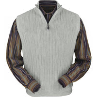 Baby Alpaca 'Links Stitch' Ribbed Zip-Neck Sweater Vest in Light Grey Heather by Peru Unlimited