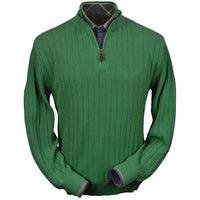 Baby Alpaca 'Links Stitch' Half-Zip Mock Neck Sweater in Pebble Green by Peru Unlimited