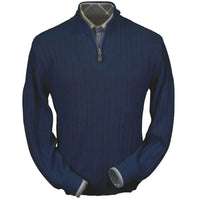 Baby Alpaca 'Links Stitch' Half-Zip Mock Neck Sweater in Navy Heather by Peru Unlimited