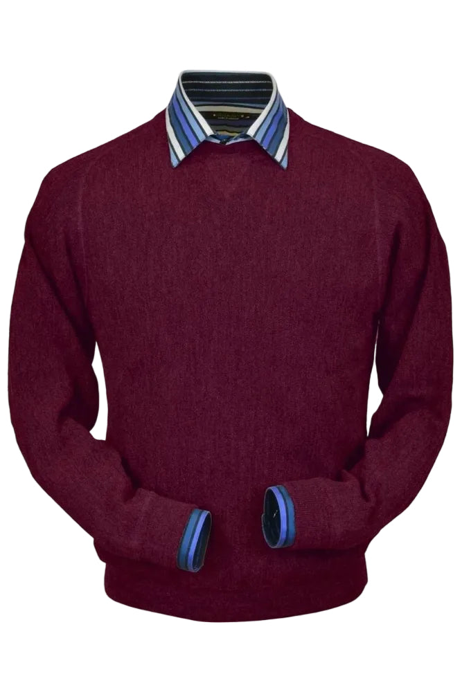 Baby Alpaca 'Links Stitch' Sweatshirt-Style Crew Neck Sweater in Raspberry by Peru Unlimited