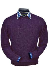 Baby Alpaca 'Links Stitch' Sweatshirt-Style Crew Neck Sweater in Plum Heather by Peru Unlimited