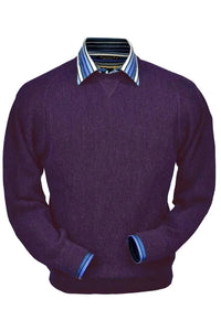 Baby Alpaca 'Links Stitch' Sweatshirt-Style Crew Neck Sweater in Plum Heather by Peru Unlimited