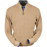 Baby Alpaca 'Links Stitch' Half-Zip Mock Neck Sweater in Beige Heather by Peru Unlimited
