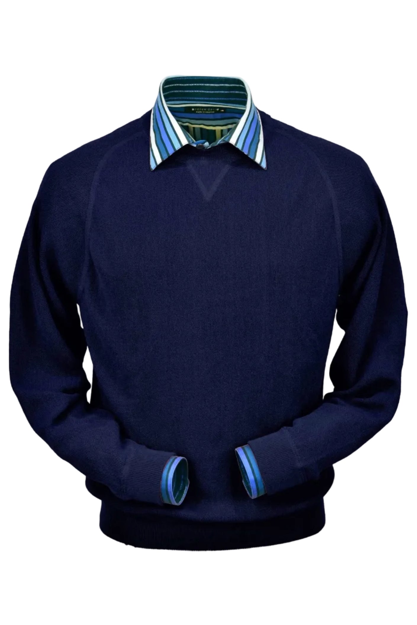 Baby Alpaca 'Links Stitch' Sweatshirt-Style Crew Neck Sweater in True Navy by Peru Unlimited