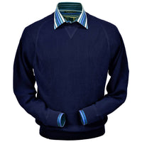 Baby Alpaca 'Links Stitch' Sweatshirt-Style Crew Neck Sweater in True Navy by Peru Unlimited