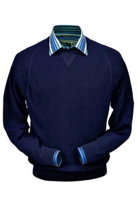Baby Alpaca 'Links Stitch' Sweatshirt-Style Crew Neck Sweater in True Navy by Peru Unlimited