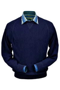 Baby Alpaca 'Links Stitch' Sweatshirt-Style Crew Neck Sweater in True Navy by Peru Unlimited