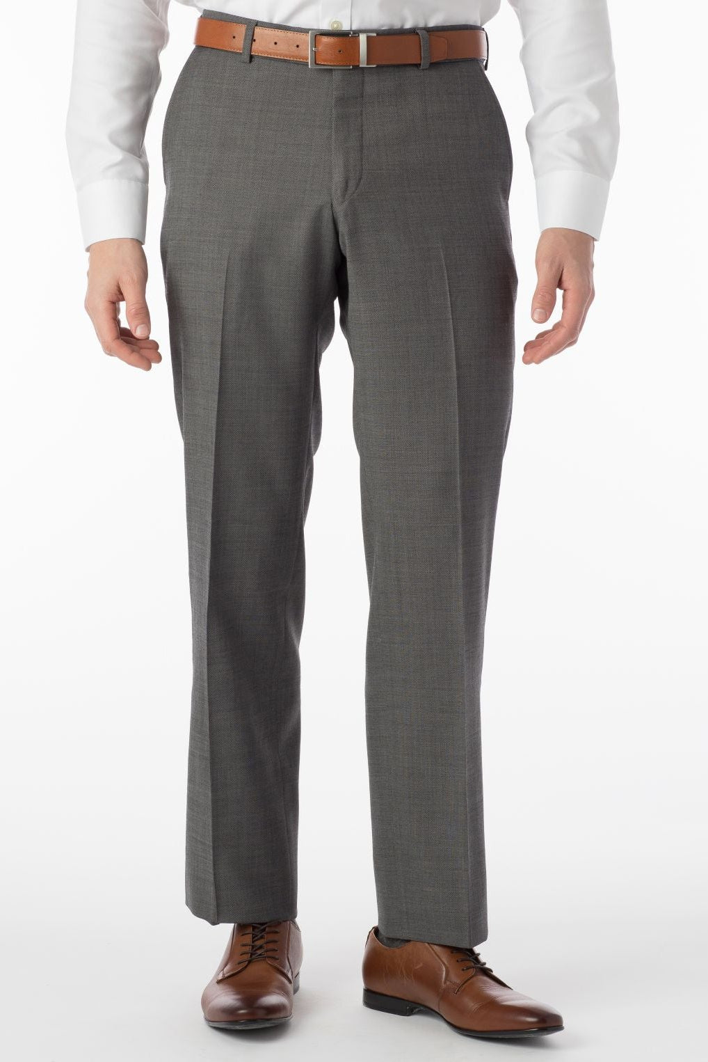Sharkskin Super 120s Worsted Wool Comfort-EZE Trouser in Medium Grey (Flat Front Models) by Ballin