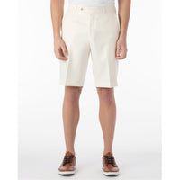 Micro Nano Travel Twill Performance Gabardine Plain Front Shorts in Oyster (Size 37) by Ballin