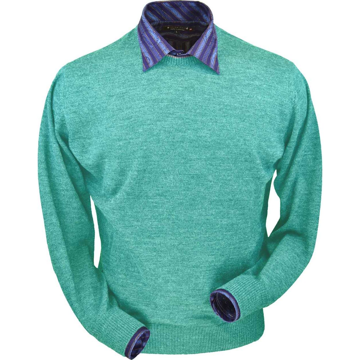 Royal Alpaca Crew Neck Sweater in Aqua Heather by Peru Unlimited