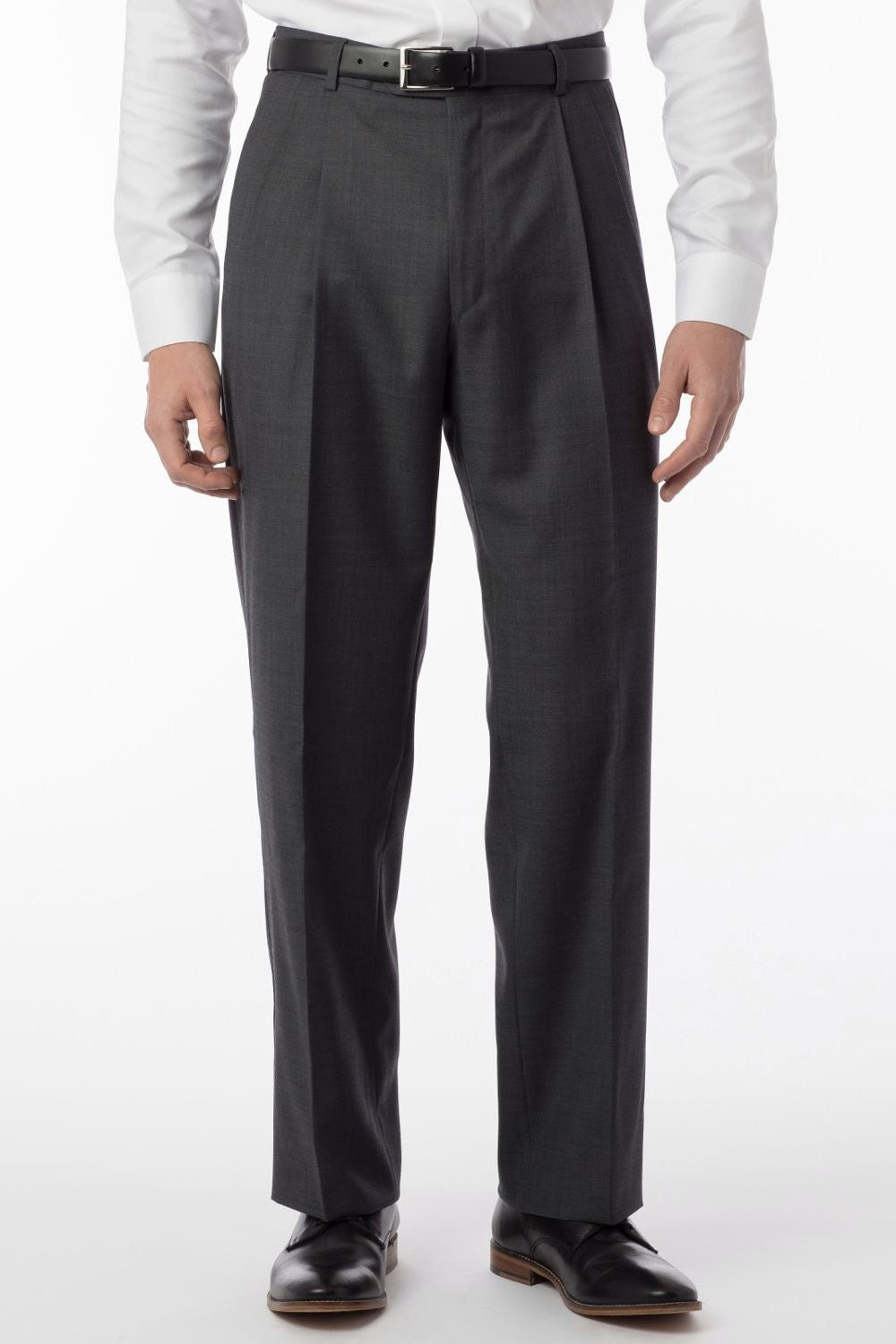 Super 120s Wool Travel Twill Comfort-EZE Trouser in Charcoal Grey (Manchester Pleated Model) by Ballin