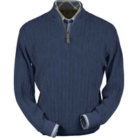 Baby Alpaca 'Links Stitch' Half-Zip Mock Neck Sweater in Denim Heather by Peru Unlimited