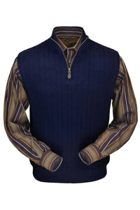 Baby Alpaca 'Links Stitch' Ribbed Zip-Neck Sweater Vest in Navy by Peru Unlimited