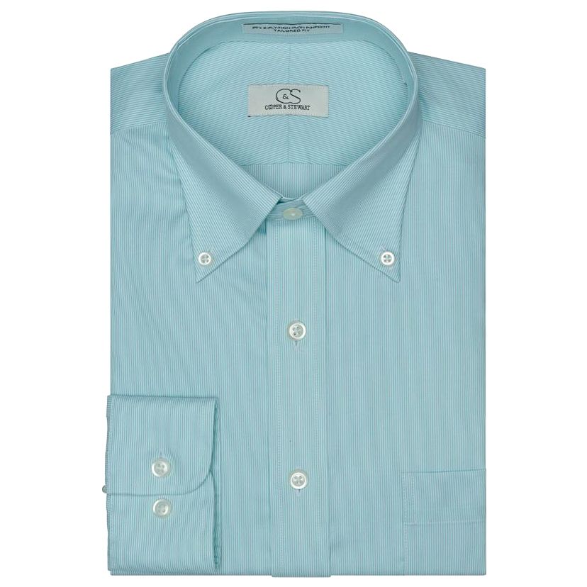 The Denison - Wrinkle-Free Fine Line Stripe Cotton Dress Shirt with Bu The Denison - Wrinkle-Free Fine Line Stripe Cotton Dress Shirt with Bu