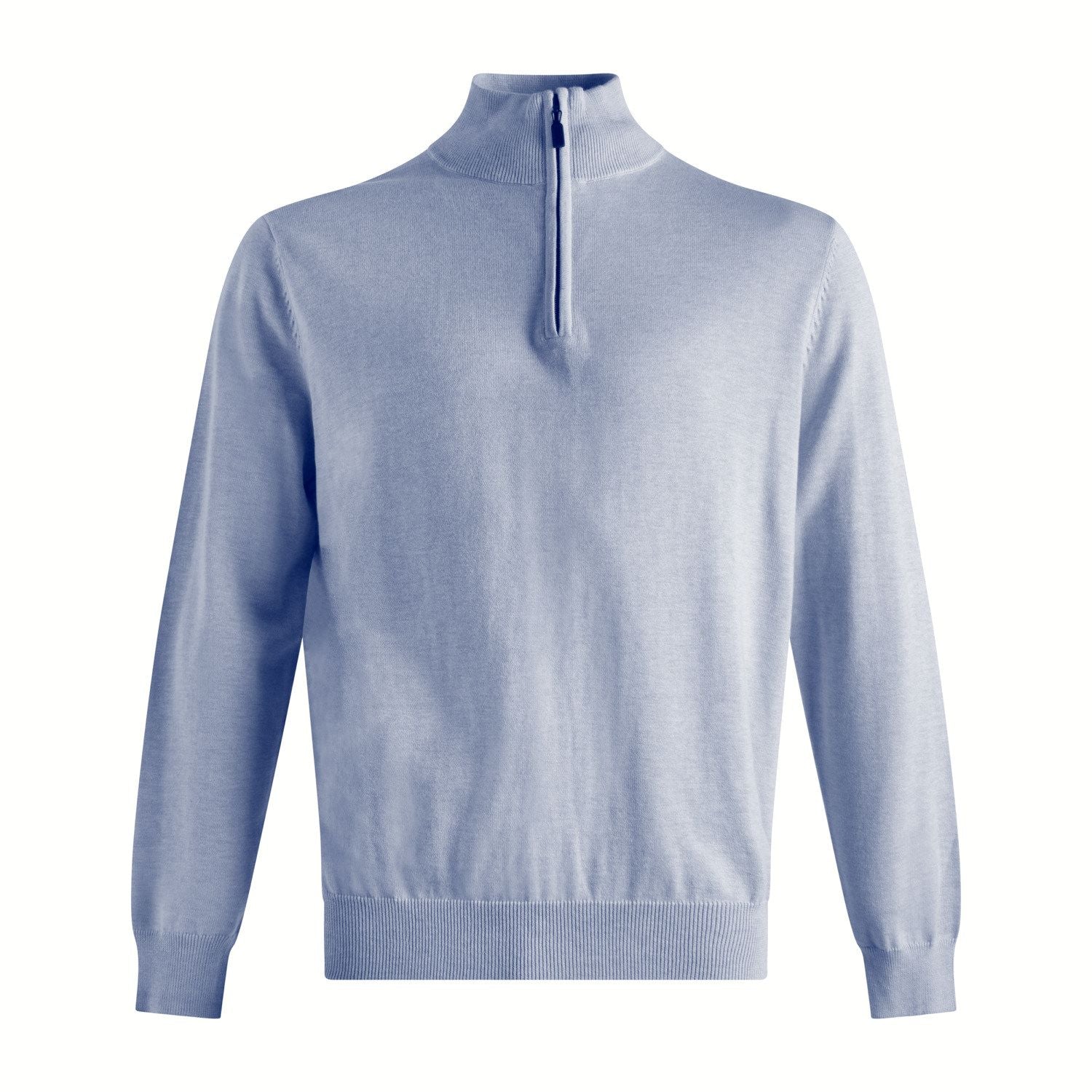 Cotton and Silk Blend Quarter-Zip Mock Neck Elbow Patch Sweater in Blueberry by Viyella