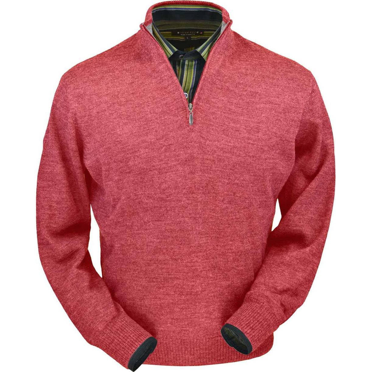 Royal Alpaca Half-Zip Mock Neck Sweater in Red Coral Heather by Peru Unlimited