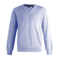 Cotton and Silk Blend Elbow Patch V-Neck Sweater in Blueberry by Viyella