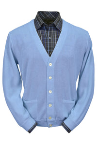 Baby Alpaca 'Links Stitch' V-Neck Cardigan Sweater in Sea Blue by Peru Unlimited