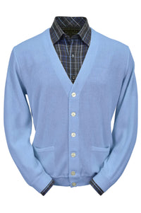 Baby Alpaca 'Links Stitch' V-Neck Cardigan Sweater in Sea Blue by Peru Unlimited